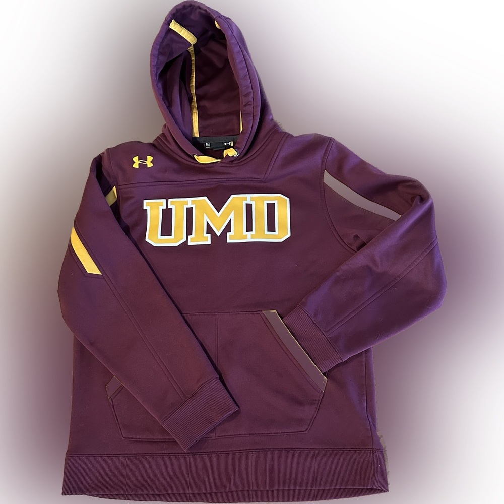 U of MN Duluth Bulldogs Hooded Under Armour Sweatshirt College NCAA - Med Maroon